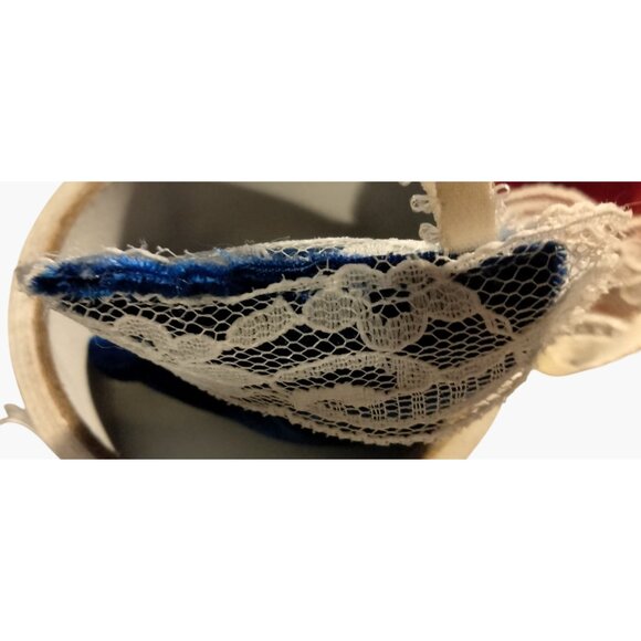 Victorian Blue Velvet Mini Christmas Stocking Ornament Lace Trim Ribbon - Picture 10 of 10